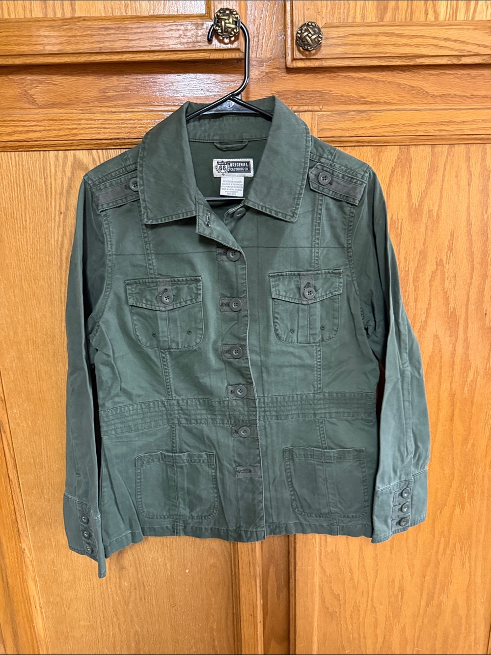 Vintage Route 66 Olive Utility Button-Front Jacket